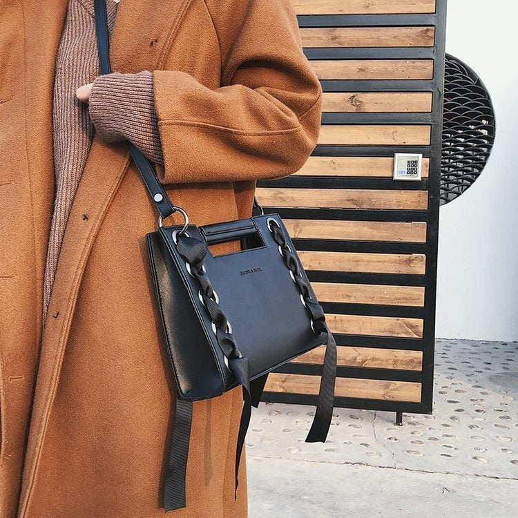 Ribbon Square Bag PU Leather Single Shoulder Bag Ladies Handbag Messenger Bag