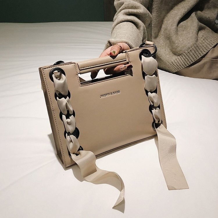 Ribbon Square Bag PU Leather Single Shoulder Bag Ladies Handbag Messenger Bag