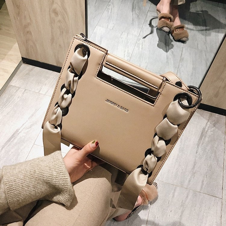 Ribbon Square Bag PU Leather Single Shoulder Bag Ladies Handbag Messenger Bag