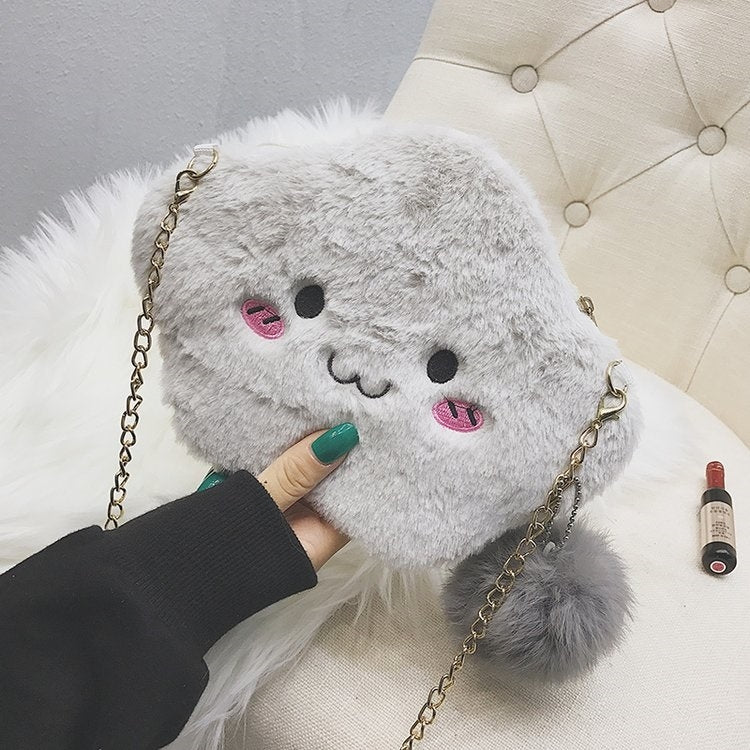 Cute Cloud-shaped Smile Face Fashion Plush Chain Single Shoulder Bag Ladies Handbag with Plush Pendant