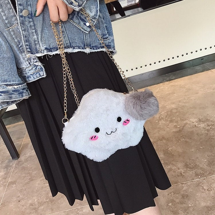 Cute Cloud-shaped Smile Face Fashion Plush Chain Single Shoulder Bag Ladies Handbag with Plush Pendant