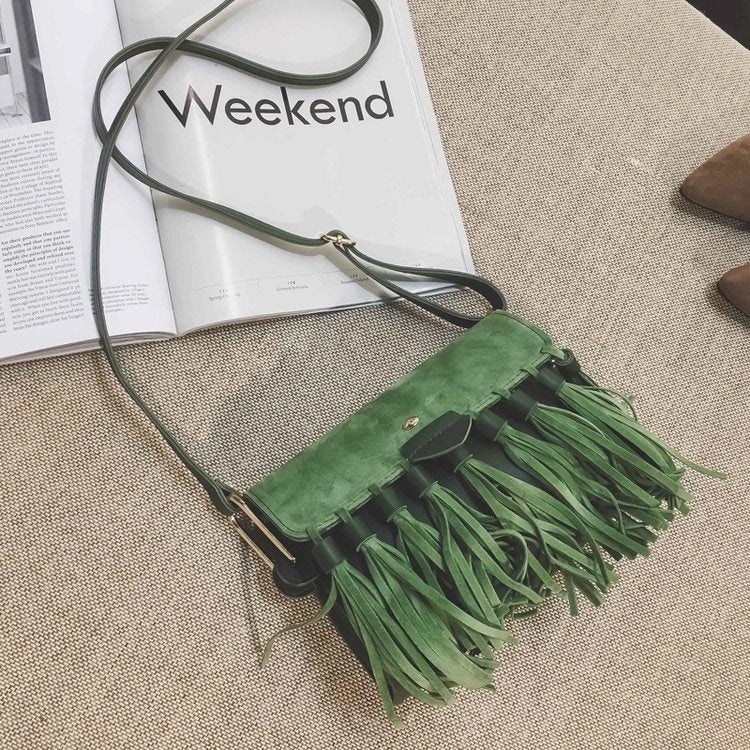 Matte PU Leather Tassel Single Shoulder Bag Ladies Handbag Messenger Bag