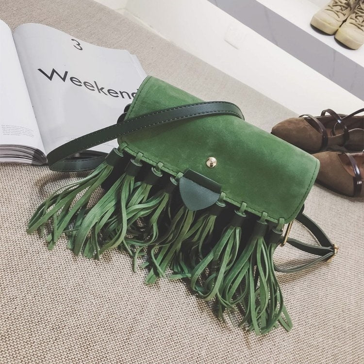 Matte PU Leather Tassel Single Shoulder Bag Ladies Handbag Messenger Bag