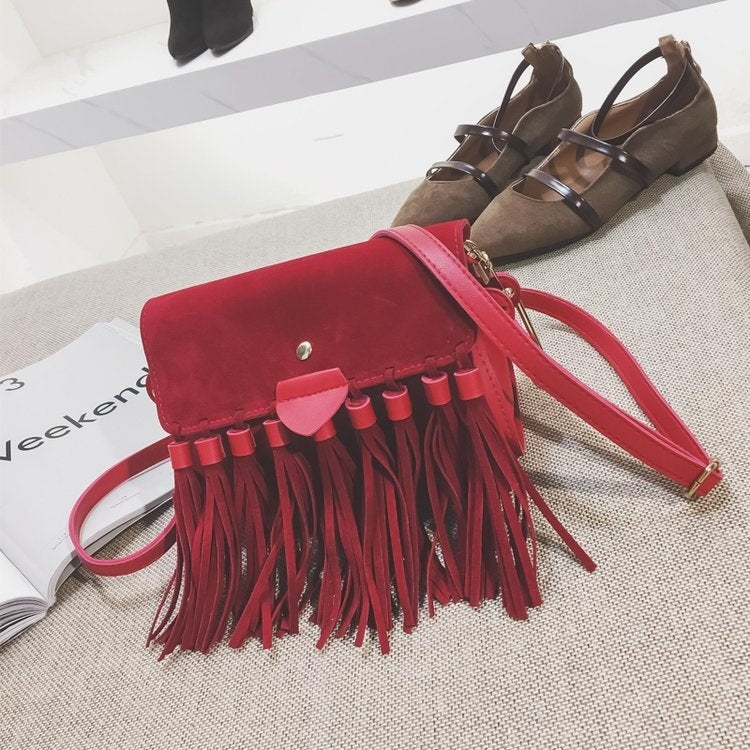 Matte PU Leather Tassel Single Shoulder Bag Ladies Handbag Messenger Bag