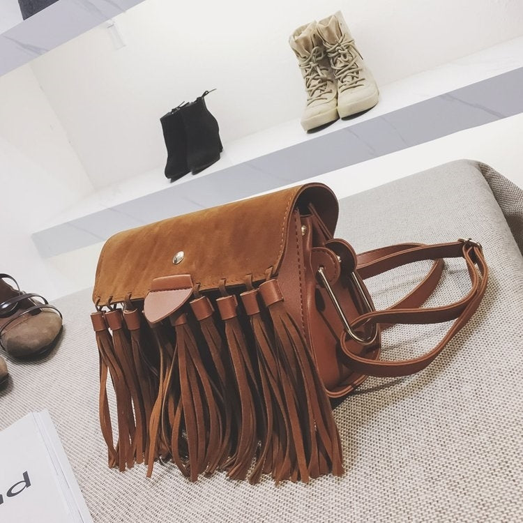 Matte PU Leather Tassel Single Shoulder Bag Ladies Handbag Messenger Bag