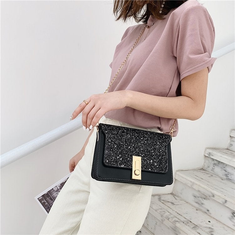 Lock Buckle Glitter PU Leather Single Shoulder Bag Ladies Handbag Messenger Bag