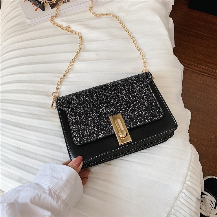 Lock Buckle Glitter PU Leather Single Shoulder Bag Ladies Handbag Messenger Bag