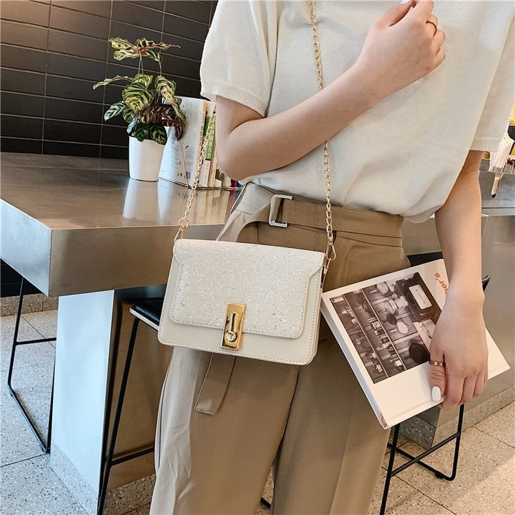 Lock Buckle Glitter PU Leather Single Shoulder Bag Ladies Handbag Messenger Bag