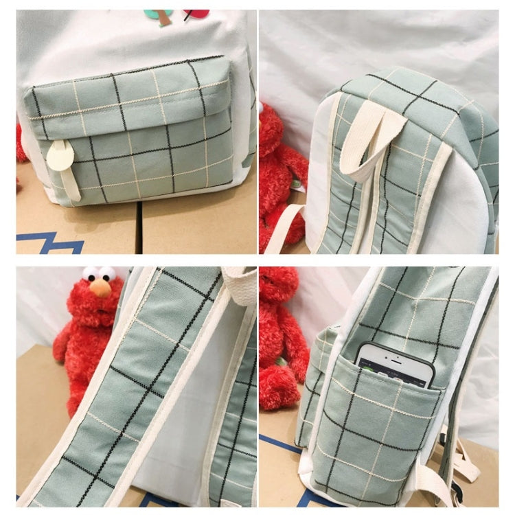 Large-capacity Fresh Tree and Sun Lattice Pattern Color Matching Casual Double Shoulders Bag Double Zipper Backpack Bag