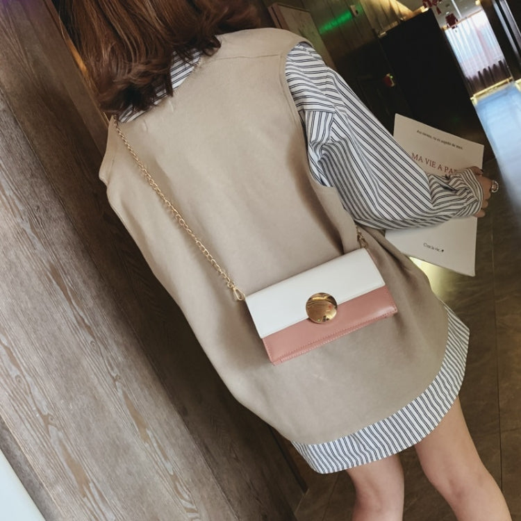 Round Buckle Color Matching PU Leather Chain Single Shoulder Bag Ladies Handbag Messenger Bag