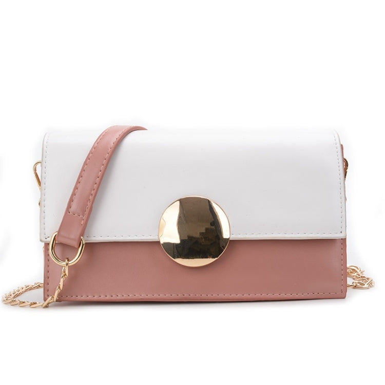 Round Buckle Color Matching PU Leather Chain Single Shoulder Bag Ladies Handbag Messenger Bag