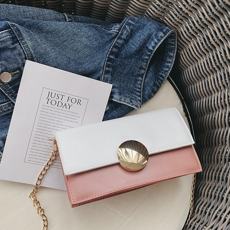 Round Buckle Color Matching PU Leather Chain Single Shoulder Bag Ladies Handbag Messenger Bag
