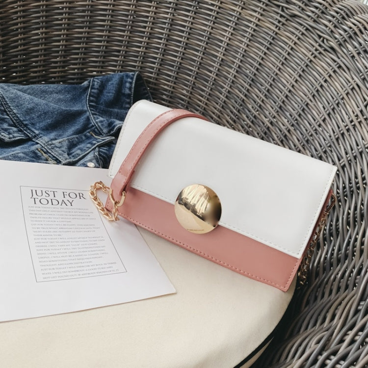 Round Buckle Color Matching PU Leather Chain Single Shoulder Bag Ladies Handbag Messenger Bag