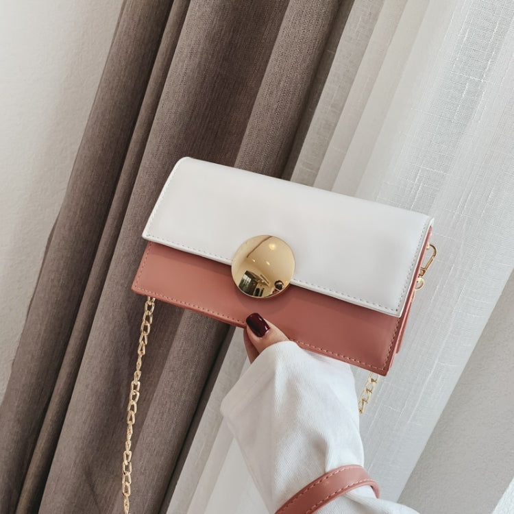 Round Buckle Color Matching PU Leather Chain Single Shoulder Bag Ladies Handbag Messenger Bag