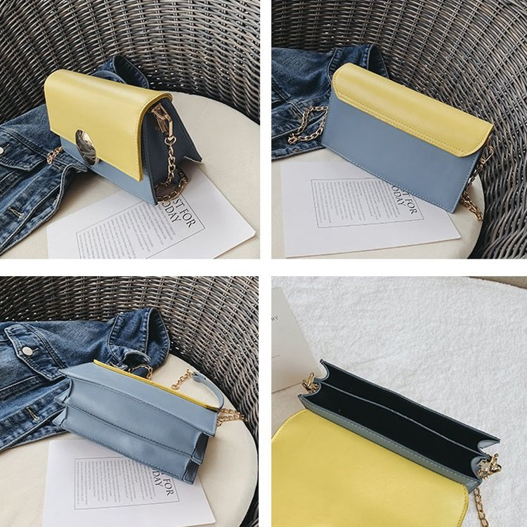 Round Buckle Color Matching PU Leather Chain Single Shoulder Bag Ladies Handbag Messenger Bag