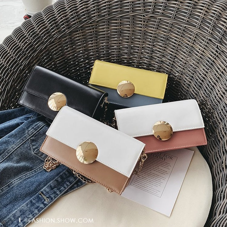 Round Buckle Color Matching PU Leather Chain Single Shoulder Bag Ladies Handbag Messenger Bag