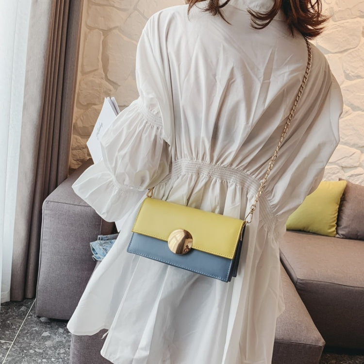 Round Buckle Color Matching PU Leather Chain Single Shoulder Bag Ladies Handbag Messenger Bag