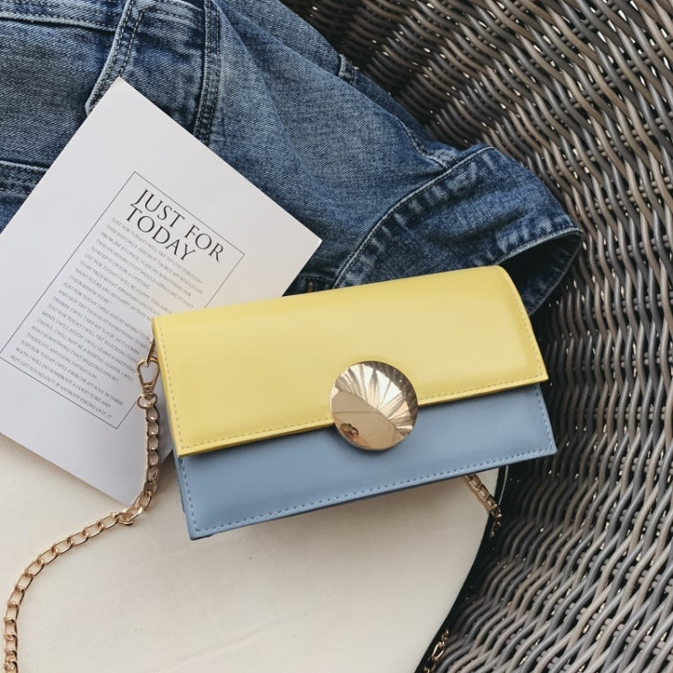 Round Buckle Color Matching PU Leather Chain Single Shoulder Bag Ladies Handbag Messenger Bag