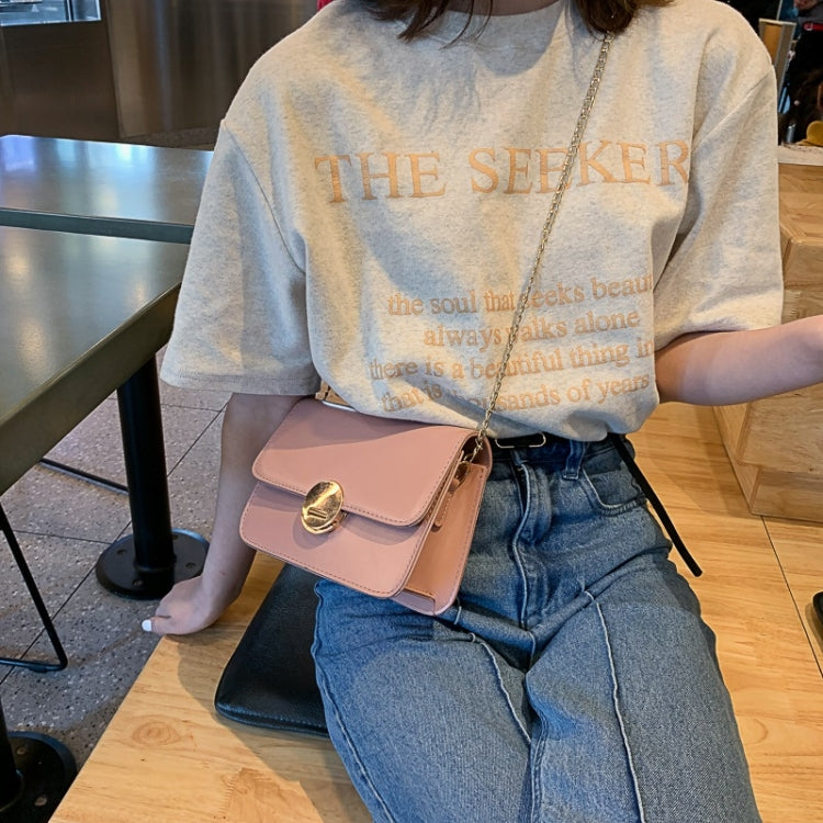 Fashion Solid Color Round Buckle Small Square Bag PU Thin Chain Single Shoulder Bag Ladies Messenger Bag Handbag