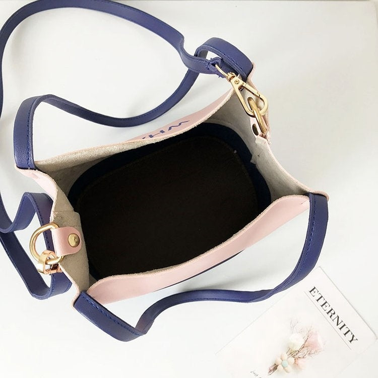 2 in 1 Bucket Bag Color Matching PU Leather Single Shoulder Bag Ladies Handbag Messenger Bag (Black)