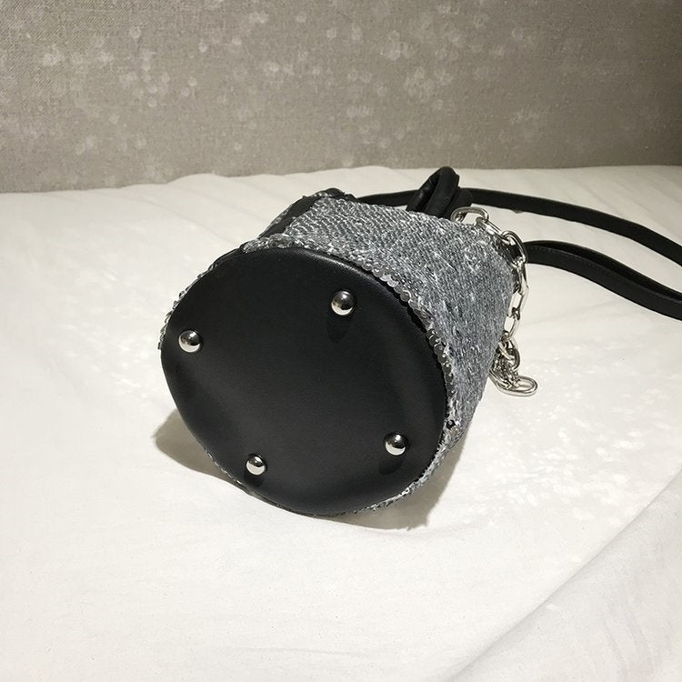 Sequin Bucket Bag PU Leather Single Shoulder Bag Ladies Handbag Messenger Bag