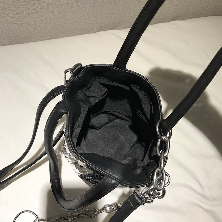 Sequin Bucket Bag PU Leather Single Shoulder Bag Ladies Handbag Messenger Bag