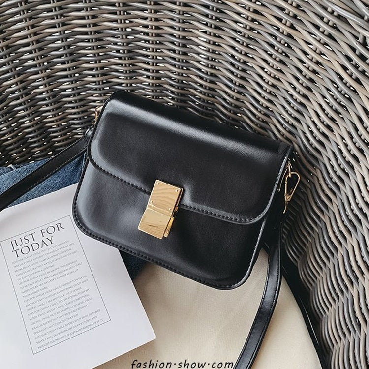 Lock Buckle Pure Color PU Leather Single Shoulder Bag Ladies Handbag Messenger Bag