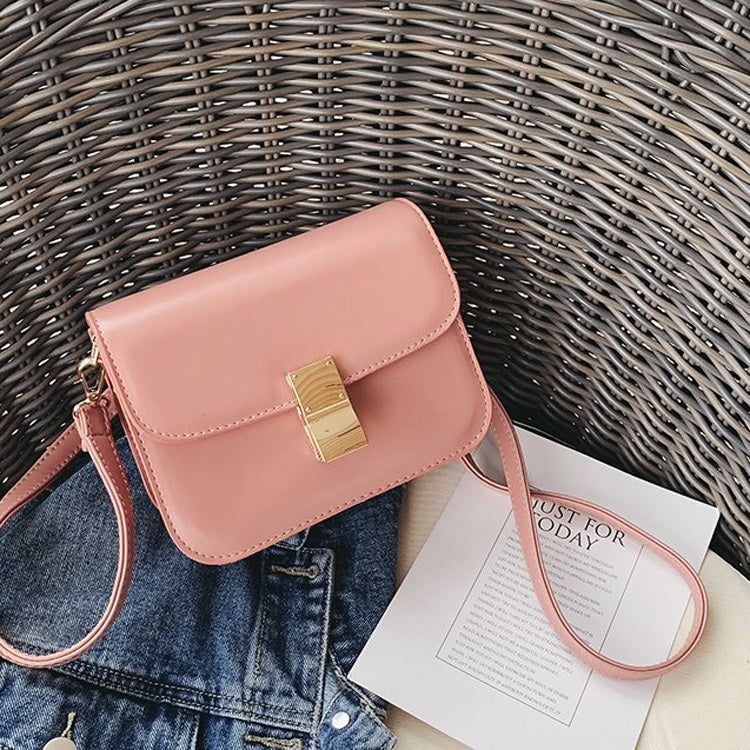 Lock Buckle Pure Color PU Leather Single Shoulder Bag Ladies Handbag Messenger Bag