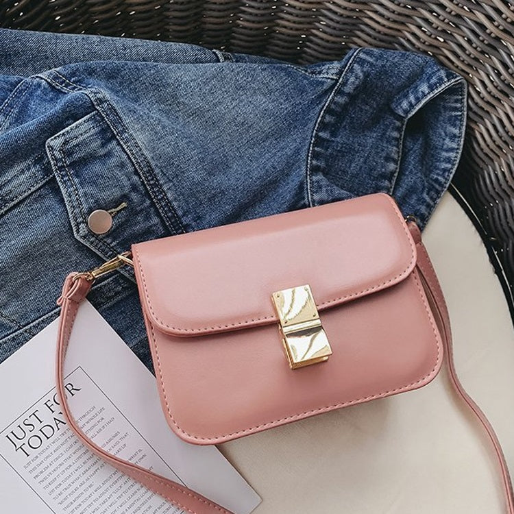 Lock Buckle Pure Color PU Leather Single Shoulder Bag Ladies Handbag Messenger Bag