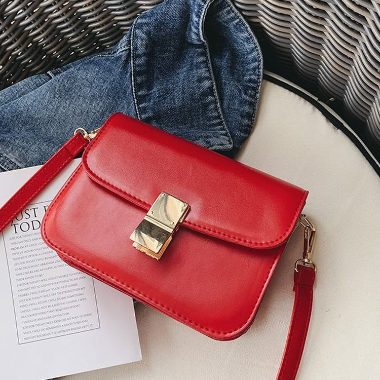 Lock Buckle Pure Color PU Leather Single Shoulder Bag Ladies Handbag Messenger Bag