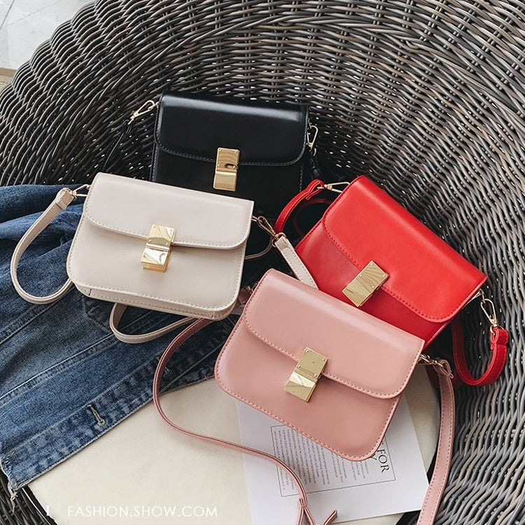 Lock Buckle Pure Color PU Leather Single Shoulder Bag Ladies Handbag Messenger Bag