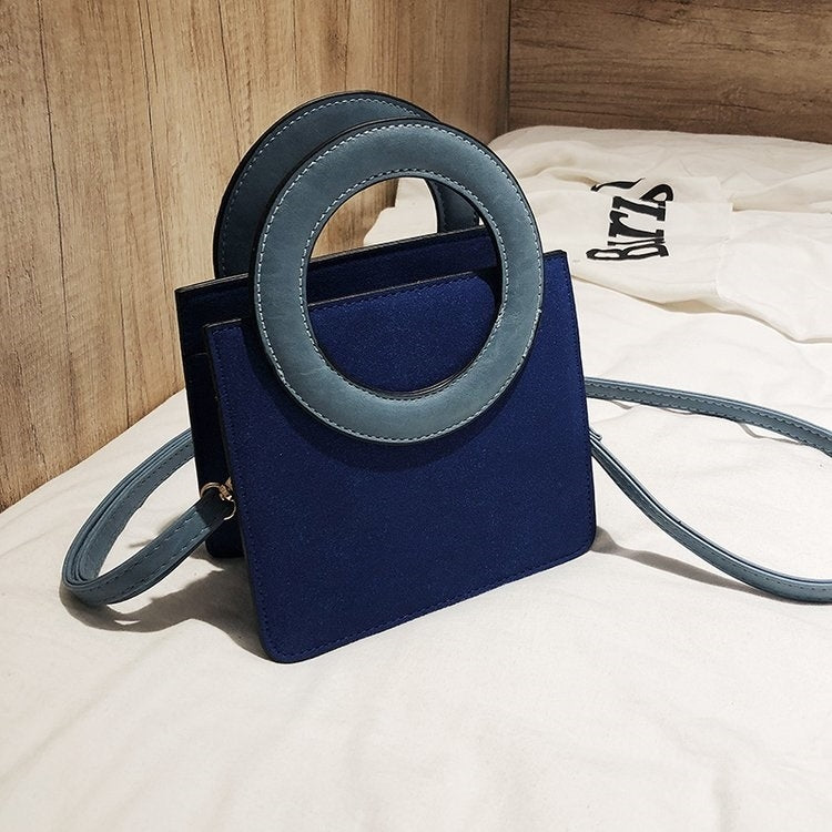 Round Ring Handle Color Matching Matte PU Leather Single Shoulder Bag Ladies Handbag Messenger Bag
