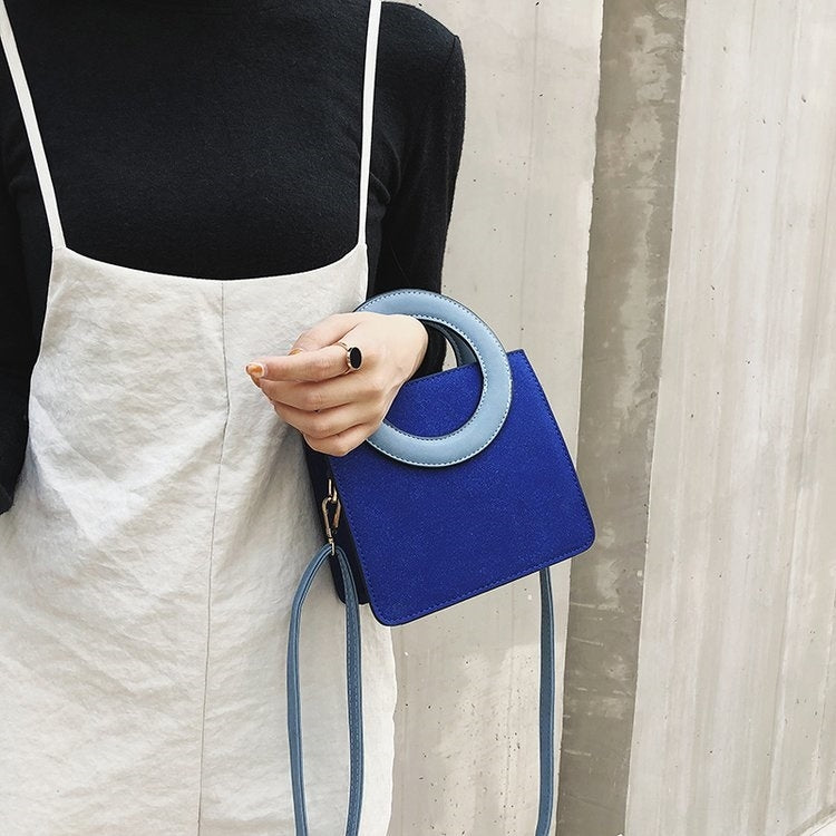 Round Ring Handle Color Matching Matte PU Leather Single Shoulder Bag Ladies Handbag Messenger Bag