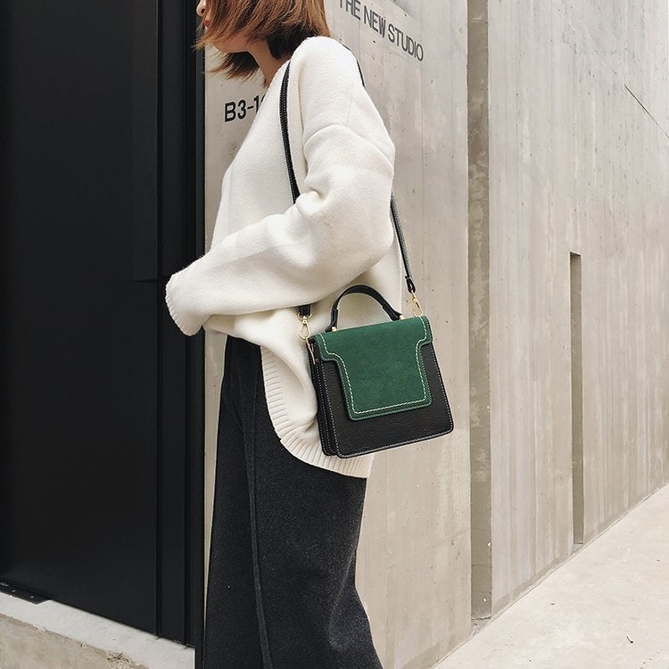 Magnetic Buckle Matte Color Matching PU Leather Single Shoulder Bag Ladies Handbag Messenger Bag