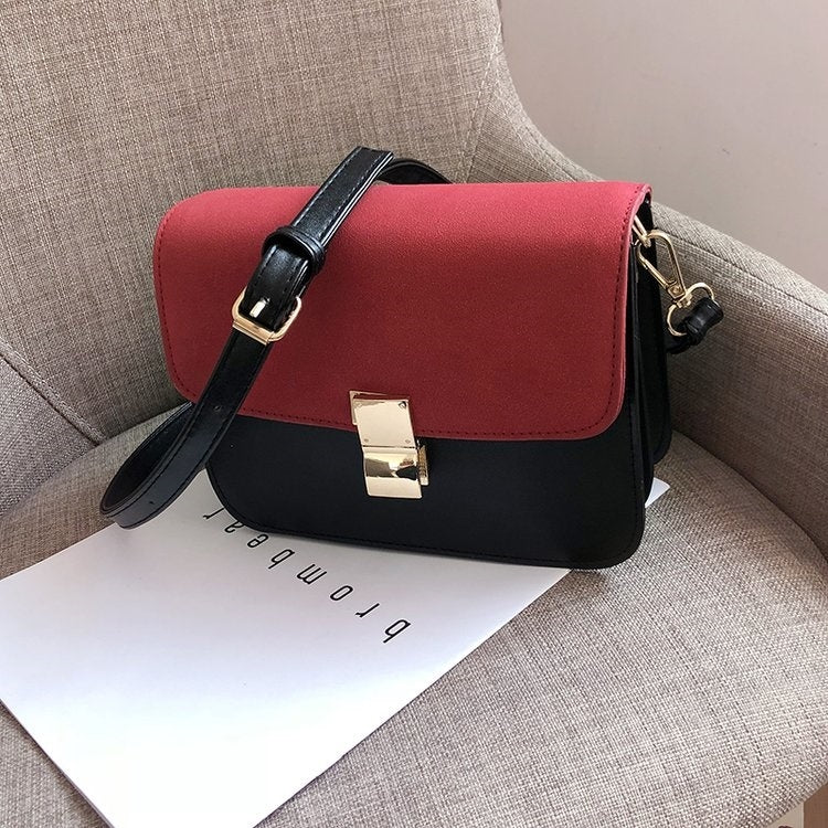 Lock Buckle Matte Color Matching PU Leather Single Shoulder Bag Ladies Handbag Messenger Bag (Red)