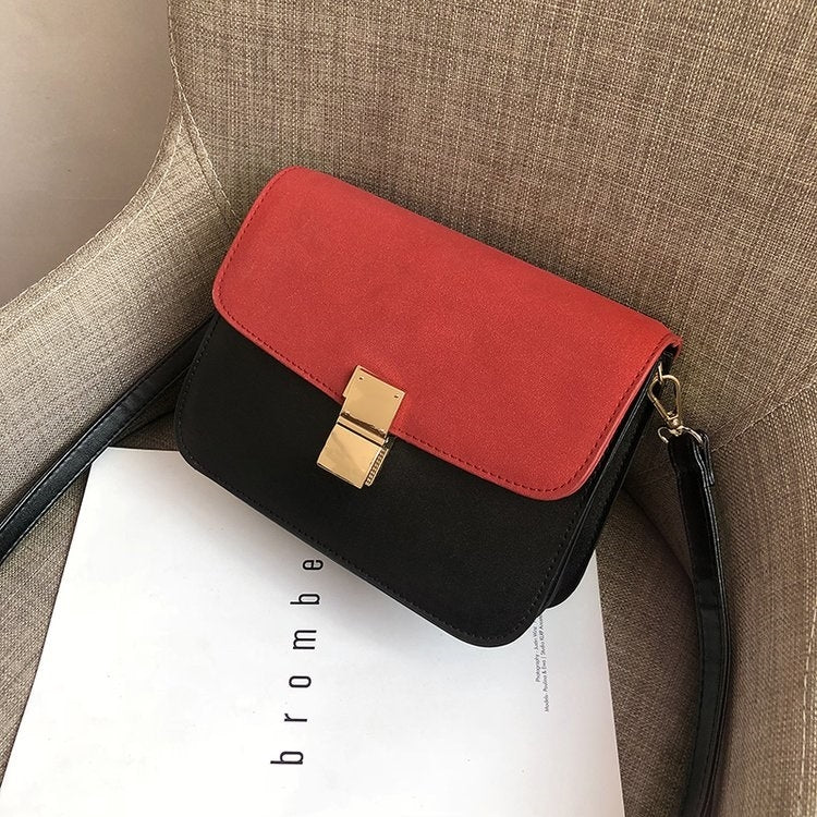 Lock Buckle Matte Color Matching PU Leather Single Shoulder Bag Ladies Handbag Messenger Bag (Red)