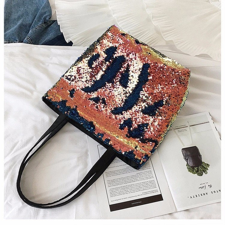 Sequin Tote Bag Single Shoulder Bag Ladies Handbag Messenger Bag (Brown)