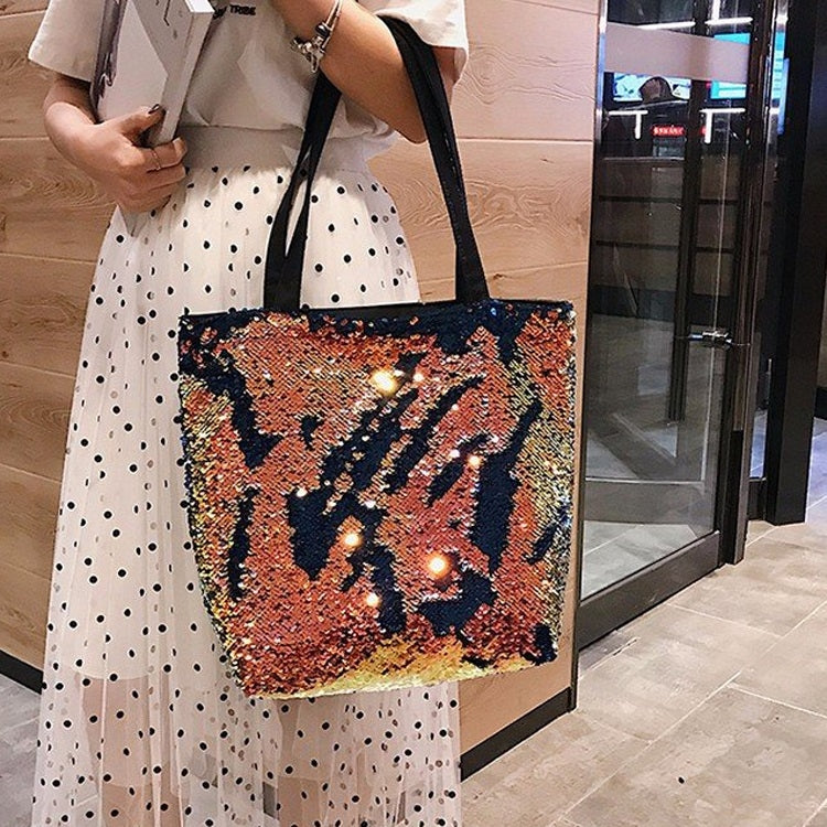 Sequin Tote Bag Single Shoulder Bag Ladies Handbag Messenger Bag (Brown)