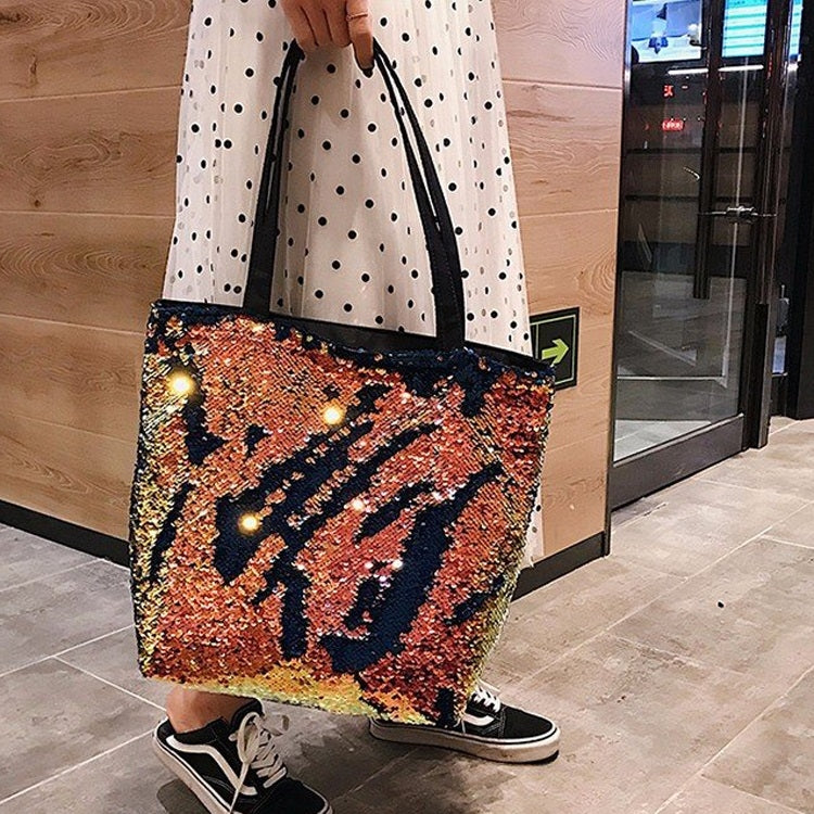 Sequin Tote Bag Single Shoulder Bag Ladies Handbag Messenger Bag (Brown)