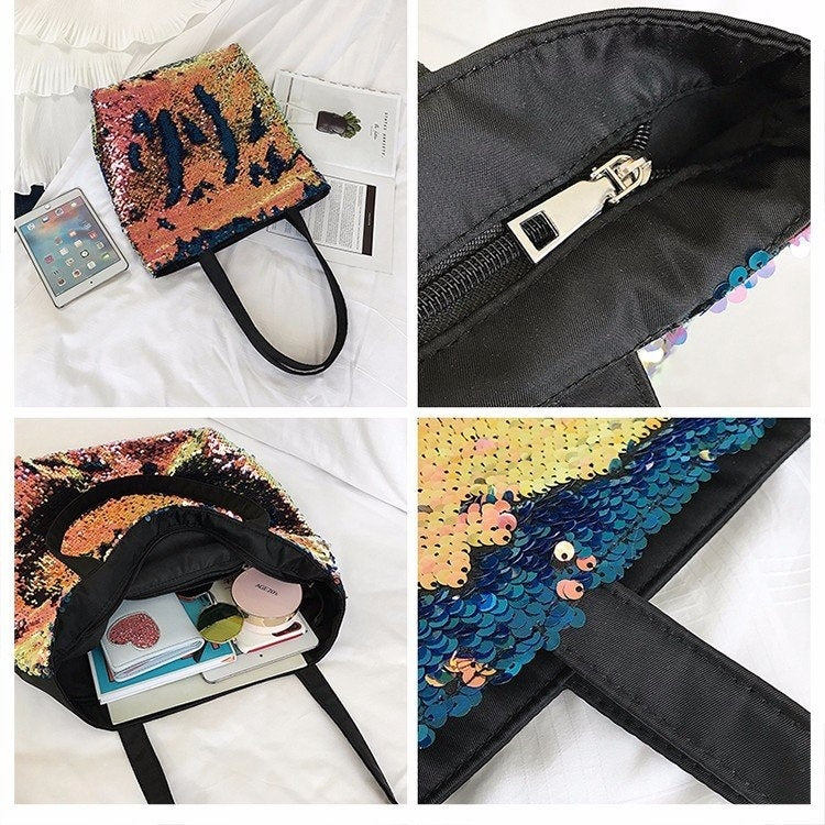 Sequin Tote Bag Single Shoulder Bag Ladies Handbag Messenger Bag (Brown)