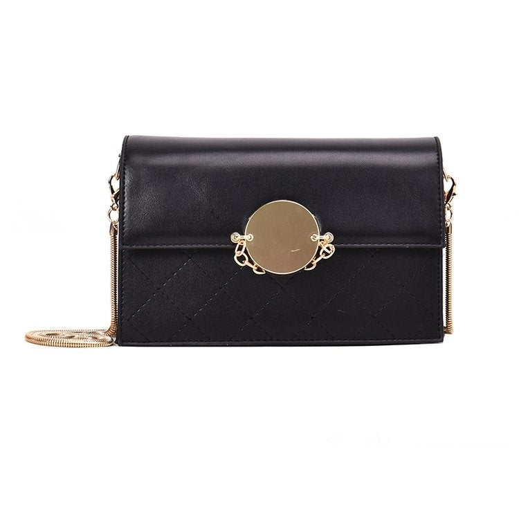 Round Buckle Rhombus Texture Pure Color PU Leather Chain Single Shoulder Bag Ladies Handbag Messenger Bag