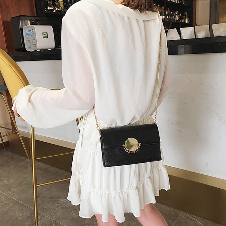 Round Buckle Rhombus Texture Pure Color PU Leather Chain Single Shoulder Bag Ladies Handbag Messenger Bag