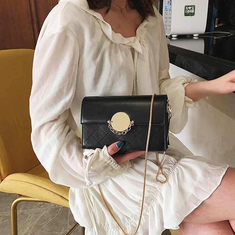 Round Buckle Rhombus Texture Pure Color PU Leather Chain Single Shoulder Bag Ladies Handbag Messenger Bag