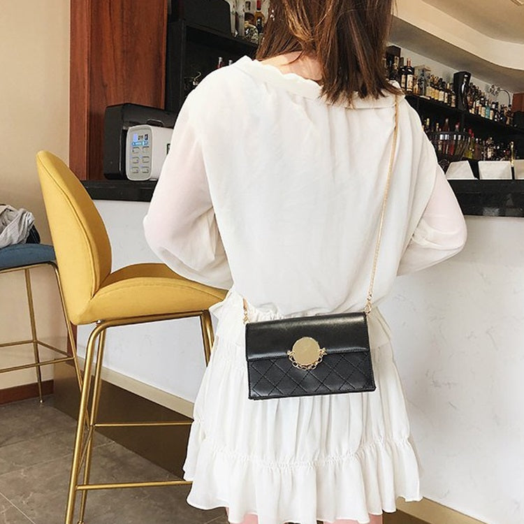 Round Buckle Rhombus Texture Pure Color PU Leather Chain Single Shoulder Bag Ladies Handbag Messenger Bag