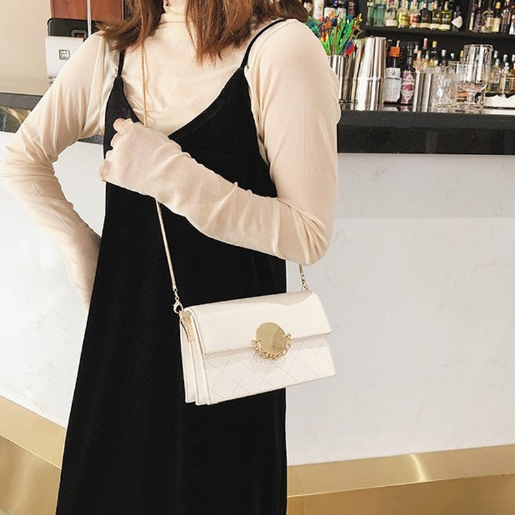 Round Buckle Rhombus Texture Pure Color PU Leather Chain Single Shoulder Bag Ladies Handbag Messenger Bag