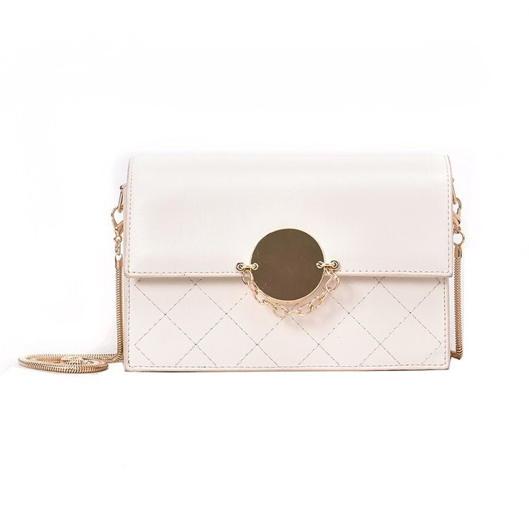 Round Buckle Rhombus Texture Pure Color PU Leather Chain Single Shoulder Bag Ladies Handbag Messenger Bag