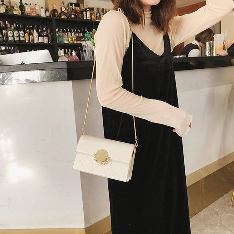 Round Buckle Rhombus Texture Pure Color PU Leather Chain Single Shoulder Bag Ladies Handbag Messenger Bag