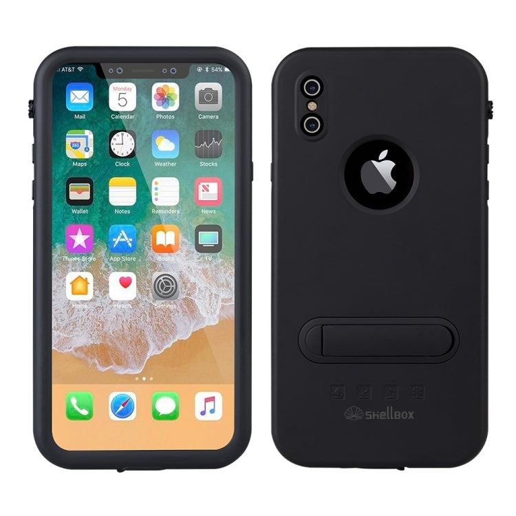 For iPhone X / XS Shellbox Pro 2m Waterproof 2m Shockproof Dustproof PC Case with Holder (Black)
