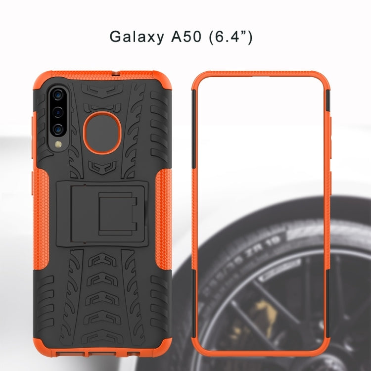 Tire Texture TPU+PC Shockproof Phone Case for Galaxy A50 / A20 / A30, with Holder