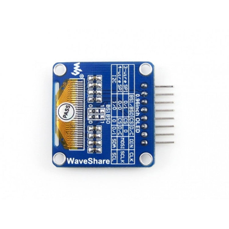 Waveshare 0.96 inch 128*64 OLED (A), SPI/I2C Interfaces, Angled Horizontal Pinheader